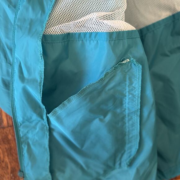 VTG Eddie Bauer Mens L Teal Green Zip Up Hooded Windbreaker Jacket 80's Pockets - Picture 10 of 14